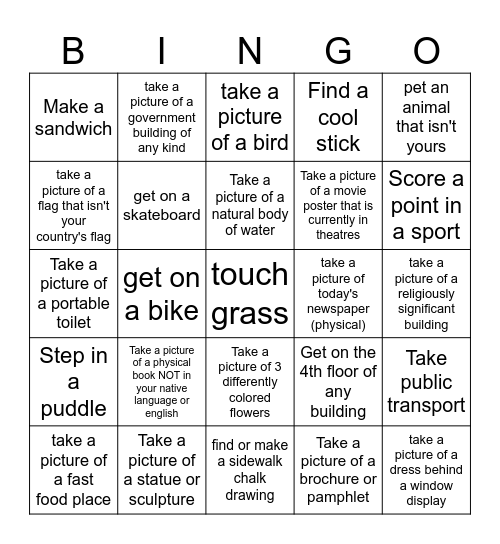 OUTSIDE CHALLENGE BINGO Card