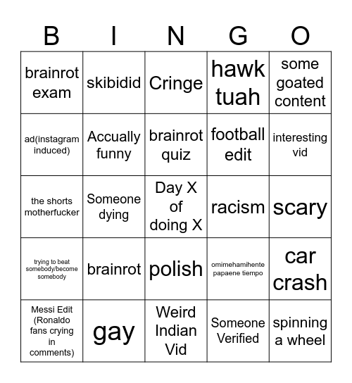 Instagram Bingo Card