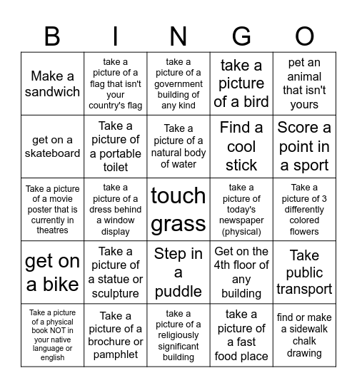 OUTSIDE CHALLENGE BINGO Card