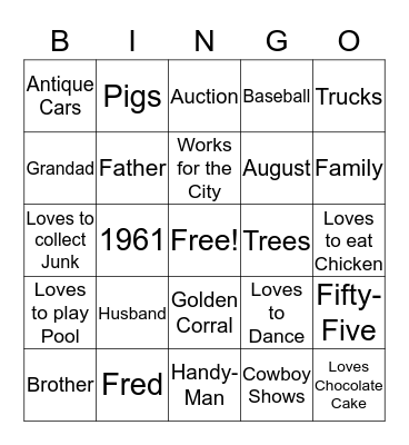 Fred Bingo Card