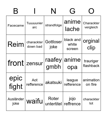 Anime in Minuten Bingo Card