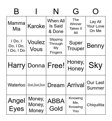ABBA BINGO Card