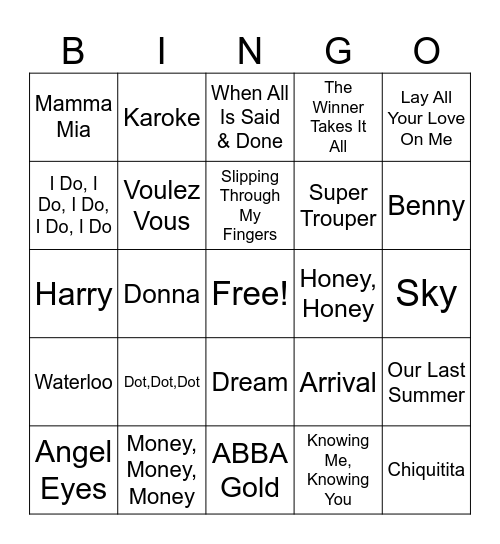 ABBA BINGO Card