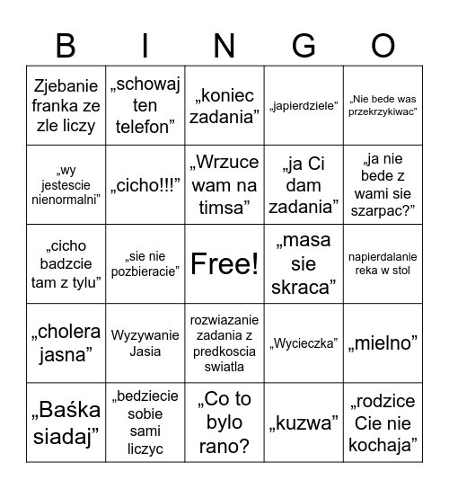 Fizyka Bingo Card