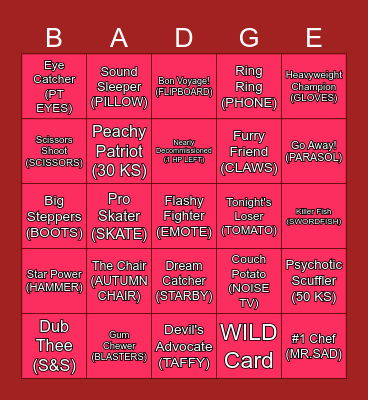 Super Scuffle Badges Bingo Card