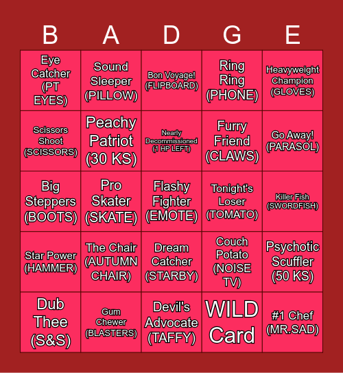 Super Scuffle Badges Bingo Card
