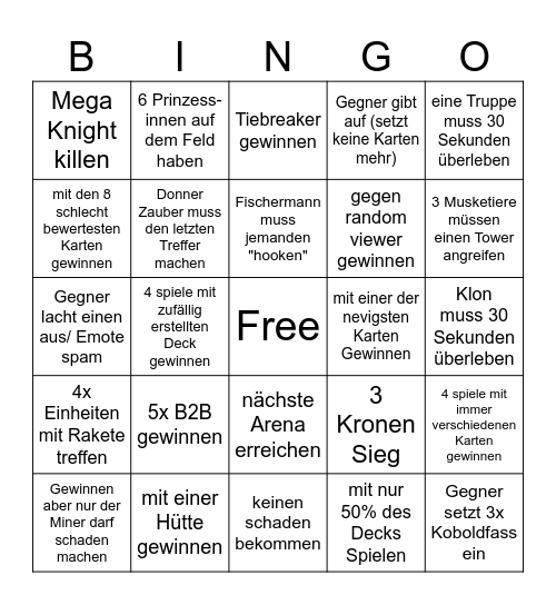 Clash Royale Bingo Card