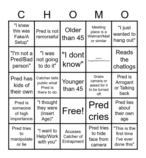 CHOMO BINGO Card