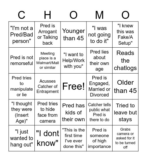 CHOMO BINGO Card