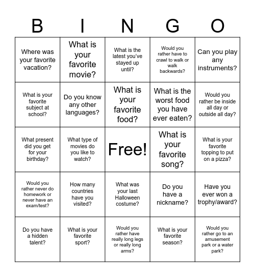 Convo Bingo Card