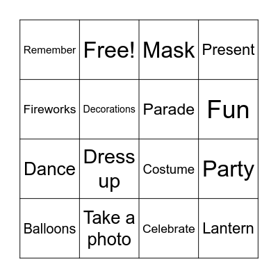 Let's Celebrate! Bingo Card