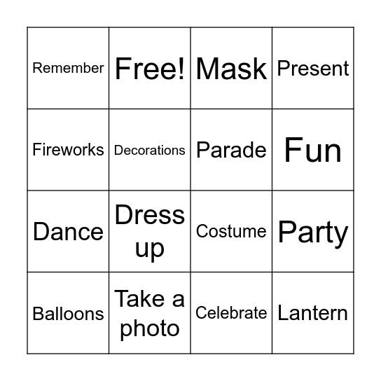 Let's Celebrate! Bingo Card