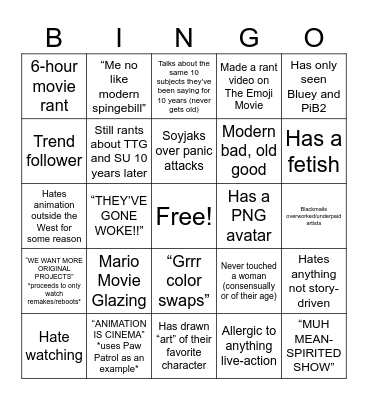 Animation Twitter Bingo Card