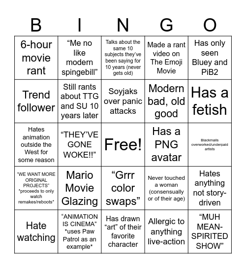 Animation Twitter Bingo Card