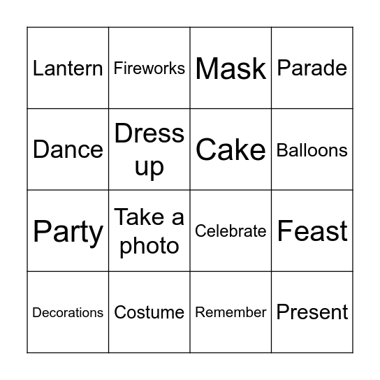 Let's Celebrate Bingo Card