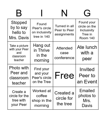 Peer to Peer Bingo Card