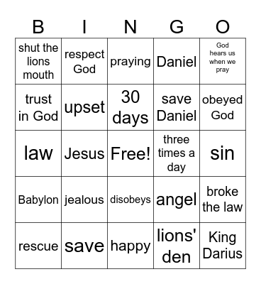 Daniel and the Lions' Den Bingo Card