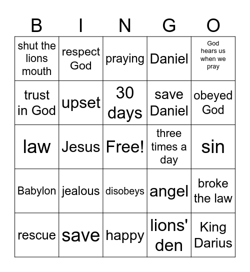 Daniel and the Lions' Den Bingo Card