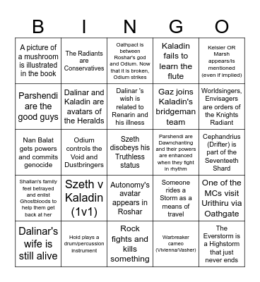 Words of Radiance Bingo Card