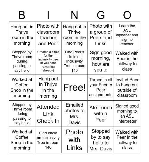 Peer to Peer Bingo Card