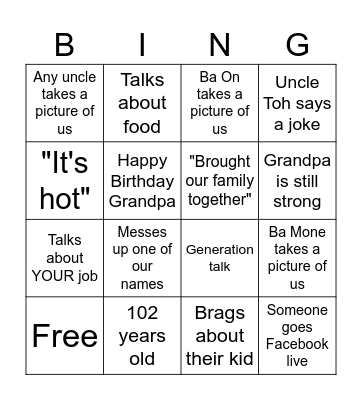 Service Bingo Card