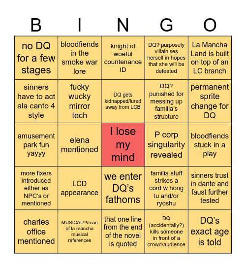 Canto 7 Bingo WOOOOO Bingo Card