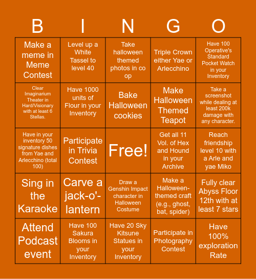 Knave's ChallengePart Bingo Card