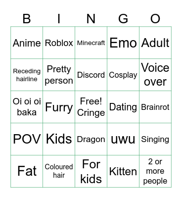 Cringe Bingo Card