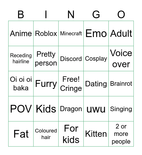 Cringe Bingo Card