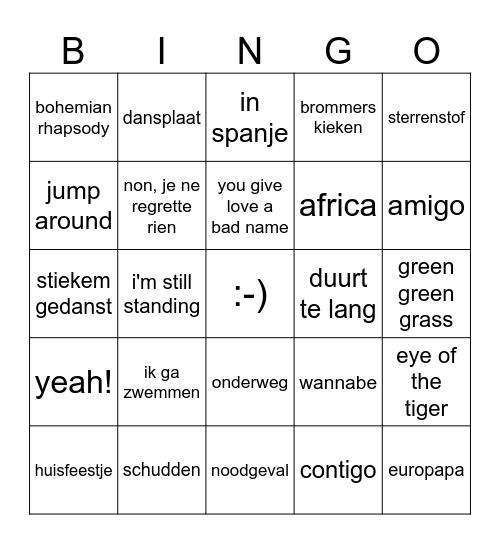 Swingo !! Bingo Card