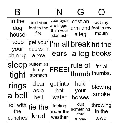 Idiom Bingo Card