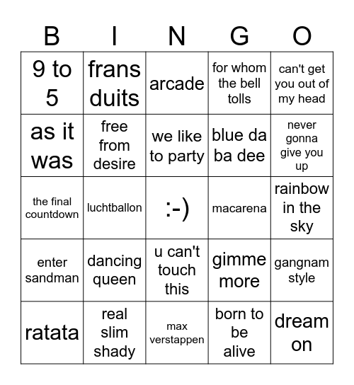 Swingo !! Bingo Card