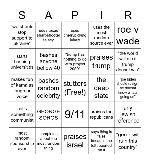 Ben Shapiro Bingo Card