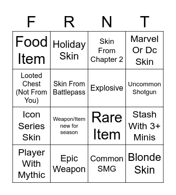 Fortnite Bingo Card