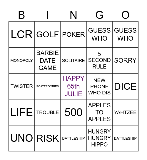 GAME NIGHT Bingo Card