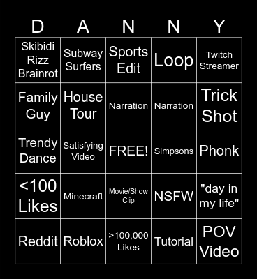 youtube shorts bingo Card