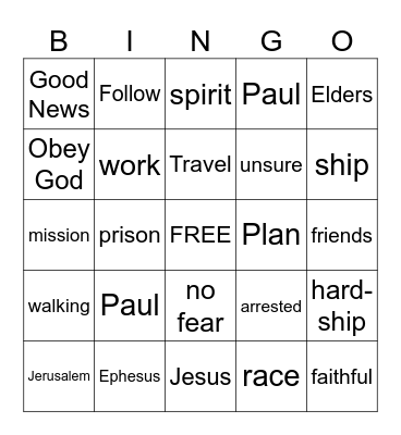 Paul Travels To Jerusalem Bingo Card