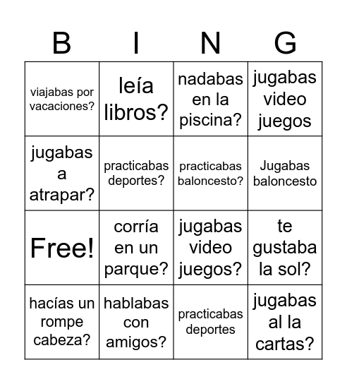 que hacía de niño? Bingo Card