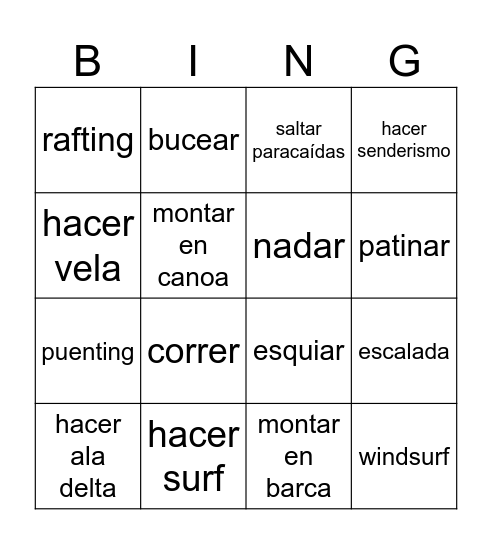 Deportes (de riesgo) Bingo Card