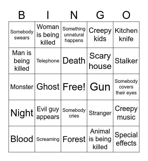 Horror drinking bingo Card