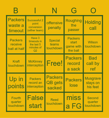 Week 5 VS Rams Bingo Card