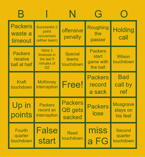 Week 5 VS Rams Bingo Card