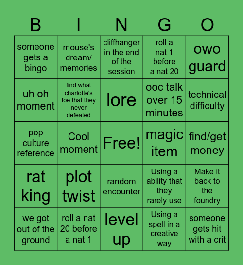 kammie's bingo Card