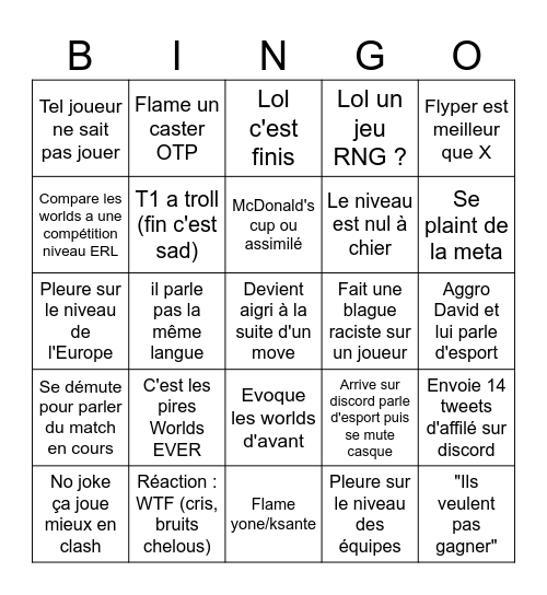 Le BINGO de Tom Bingo Card