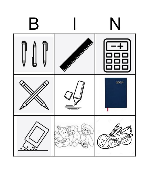 school stuff Bingo Card