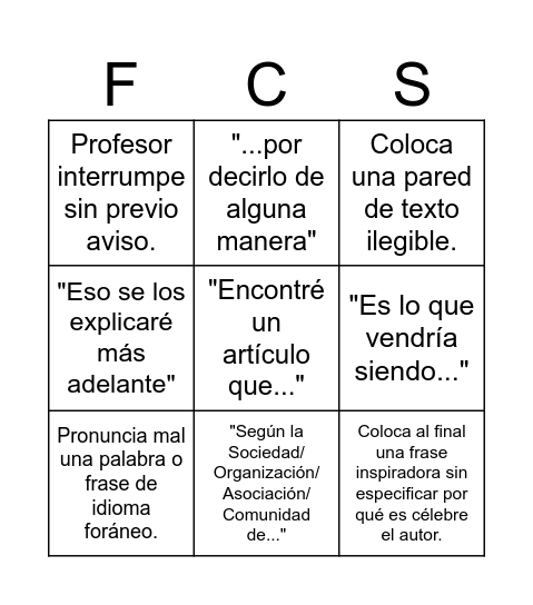 Seminarios de la UC Bingo Card