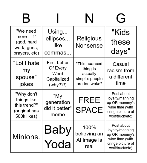 Boomer Bingo Card
