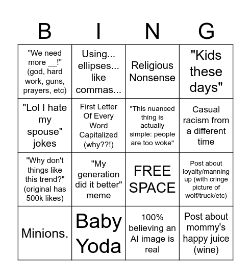Boomer Bingo Card