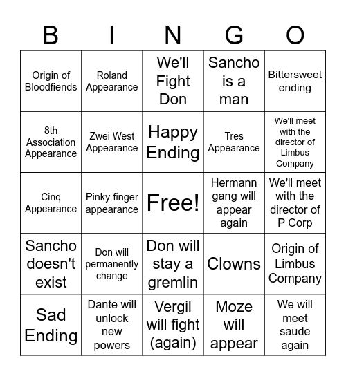 Canto 7 Bingo Card