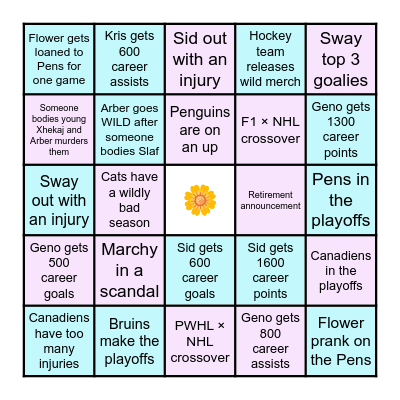 NHL BINGO Card